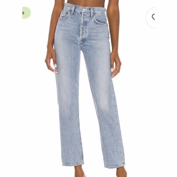 Agolde Women's Blue Soundwave 90s Pinch Waist Button Fly High Rise Jeans Size 26